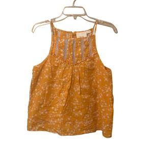 Anthropologie Maeve Yellow Orange Tank Top Floral Blouse Size Medium